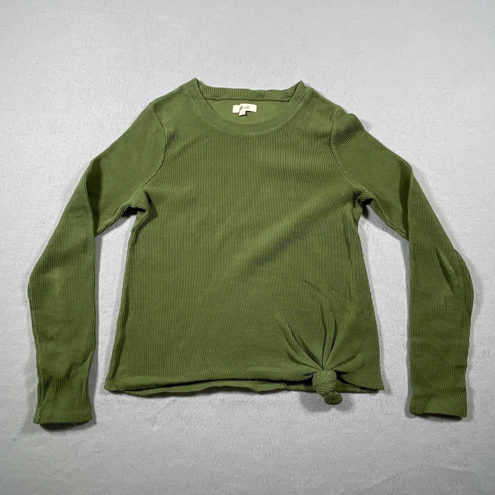 Madewell Top Women's Small Ribbed Knit Crewneck Twist Hem Top‎ Olive Green